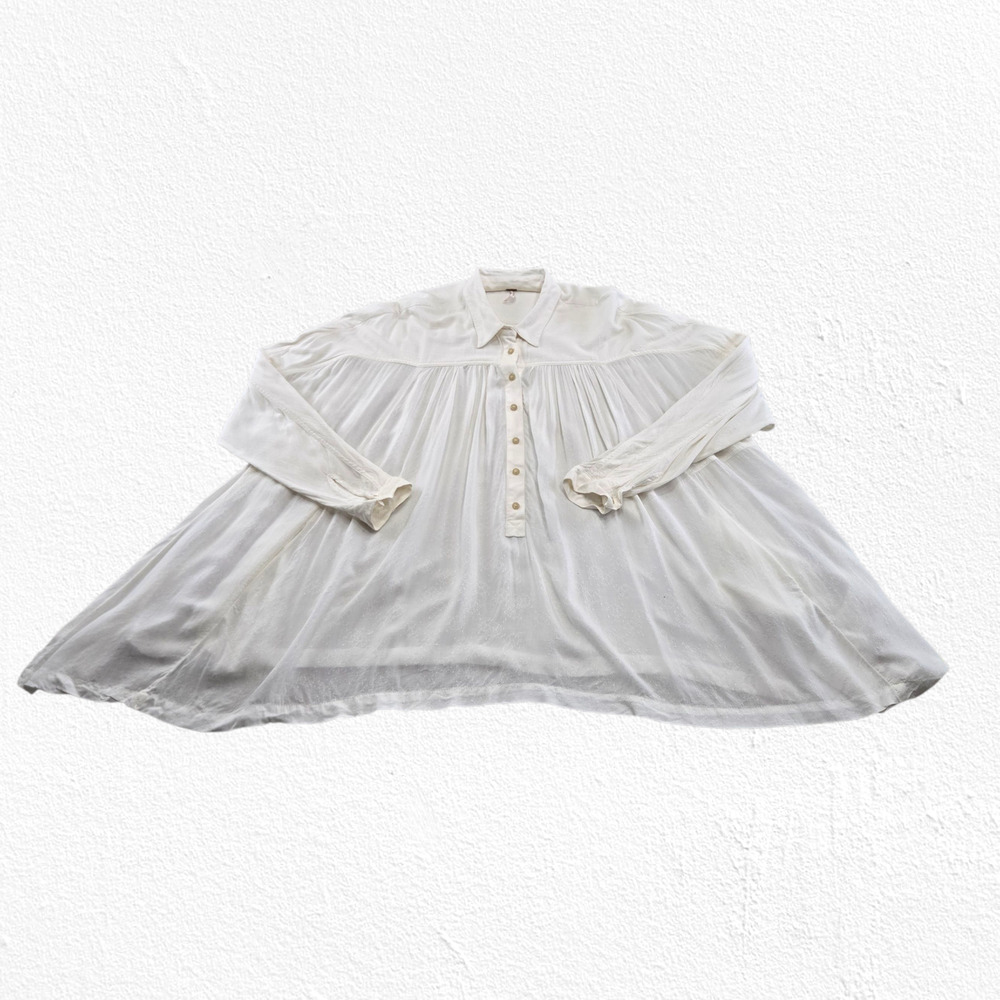 Free People Ivory Textured Babydoll Tunic Blouse Oversized Top Size Small Petite - Picture 2 of 14